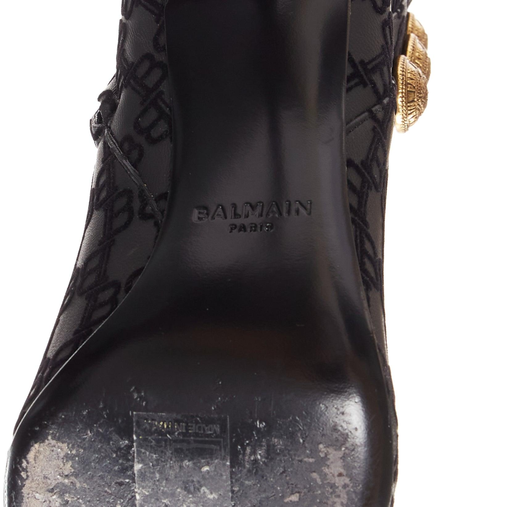 BALMAIN Schwarz BB Monogramm Gold Knöpfe hoch oben Stiletto Stiefel EU38 im Angebot 6