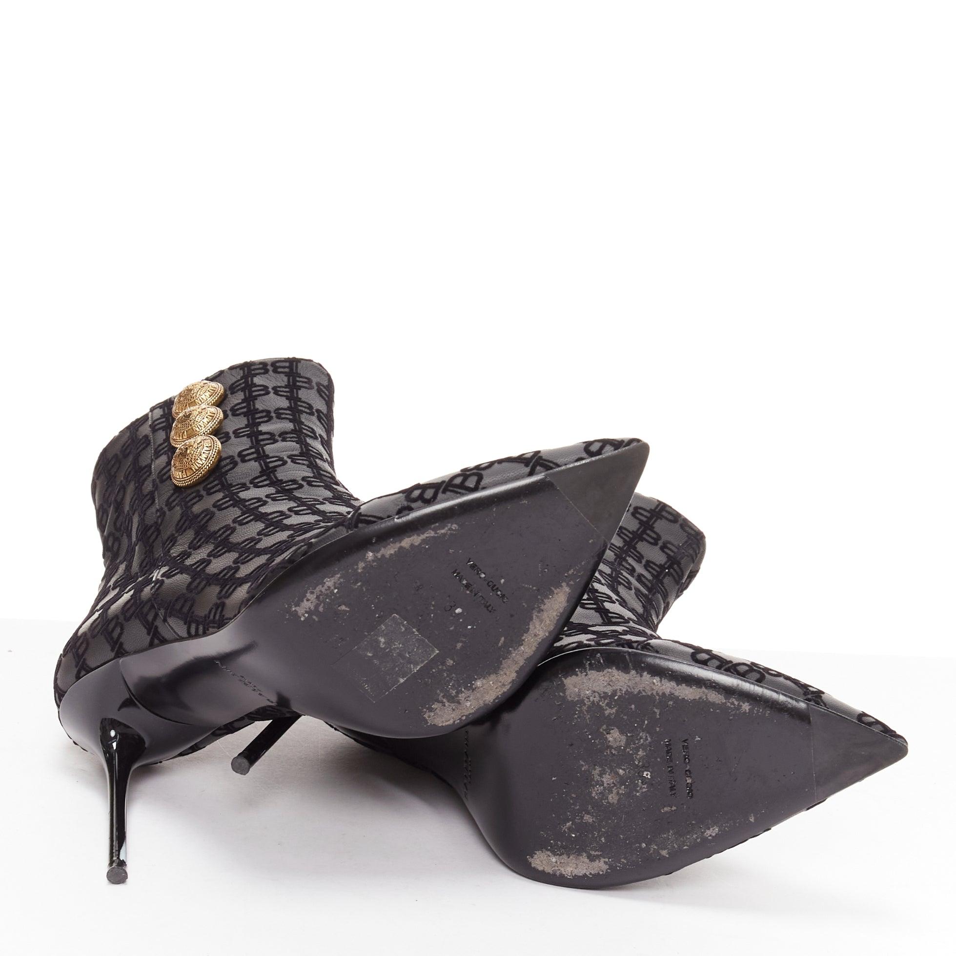 BALMAIN Schwarz BB Monogramm Gold Knöpfe hoch oben Stiletto Stiefel EU38 im Angebot 7