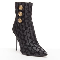 BALMAIN black BB monogram gold buttons high top stiletto boots EU38