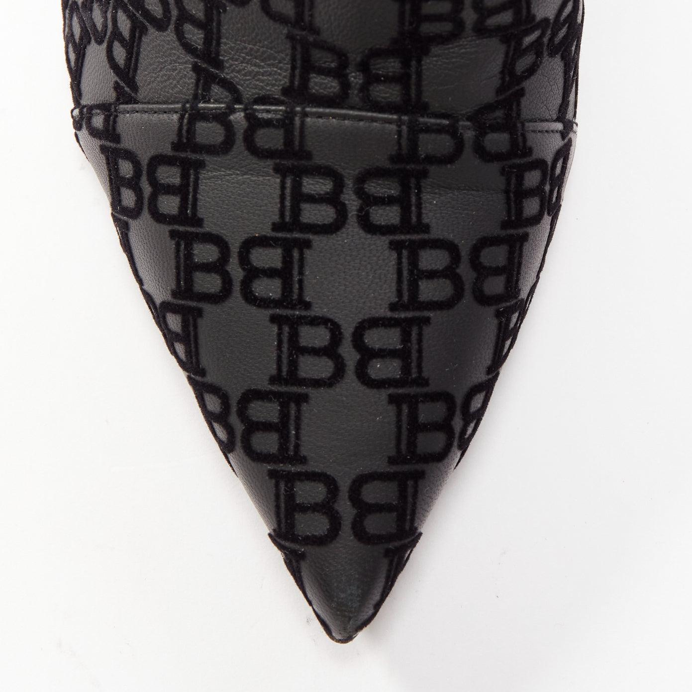 BALMAIN black BB monogram gold buttons high top stiletto boots EU38 For Sale 2