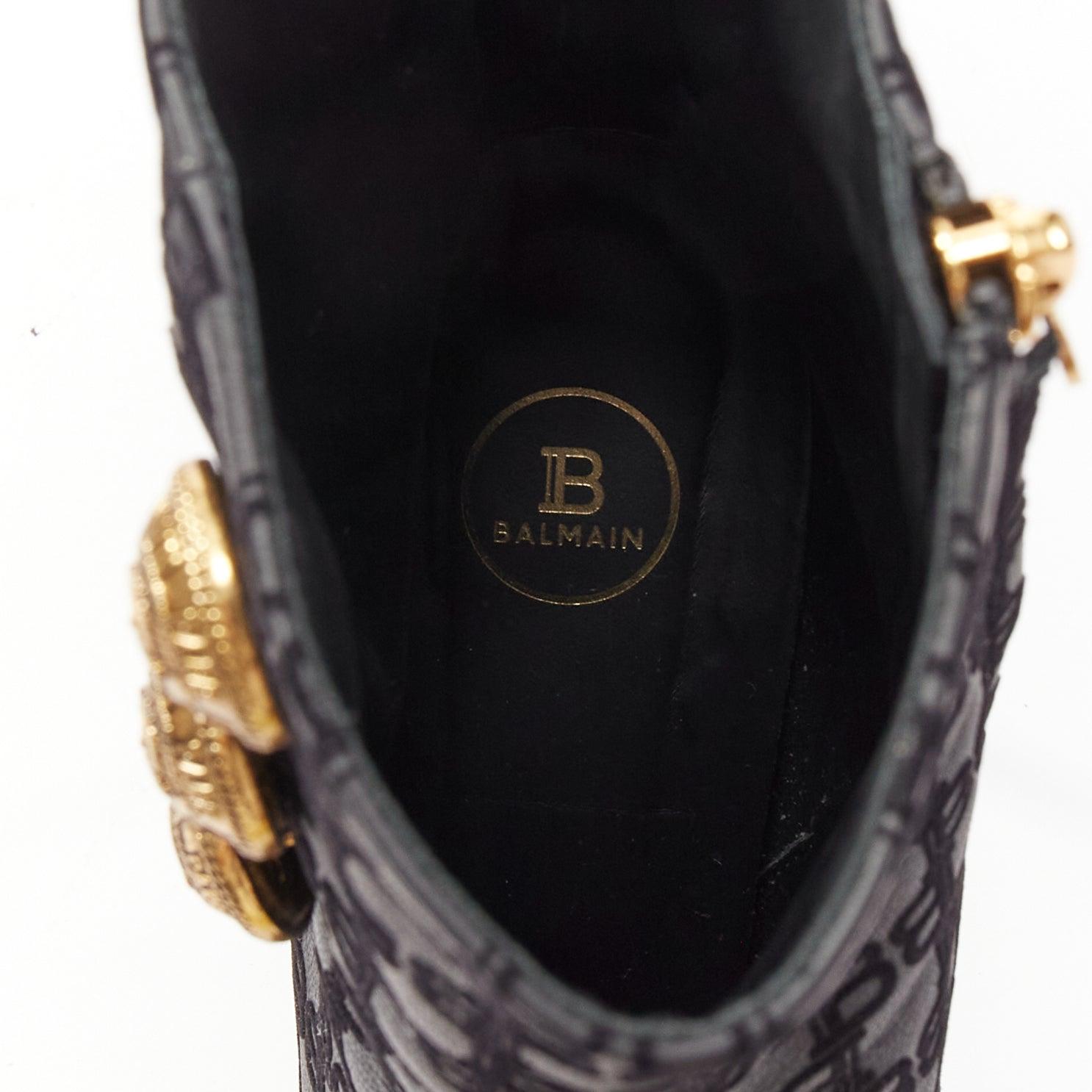 BALMAIN black BB monogram gold buttons high top stiletto boots EU38 For Sale 5