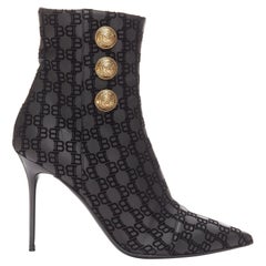BALMAIN black BB monogram gold buttons high top stiletto boots EU38