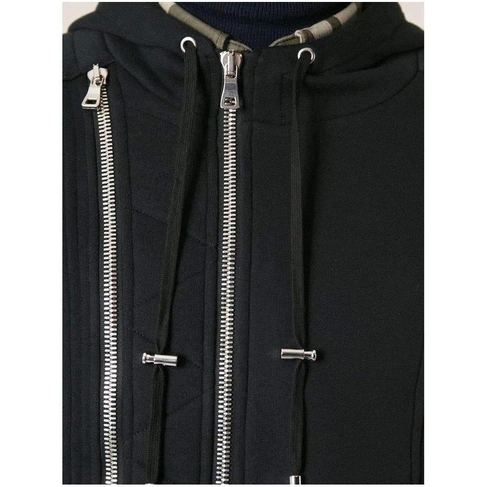 Black cotton 'Biker' hoodie from Balmain featuring a hood with drawstring tie fasteningsFront zip fasteningFront flap pocketsRibbed details. Long sleeves.Zip cuffsRibbed hem and an off-centre zip detail.Model ID W4Hj654b928Made in Portugal. Chest