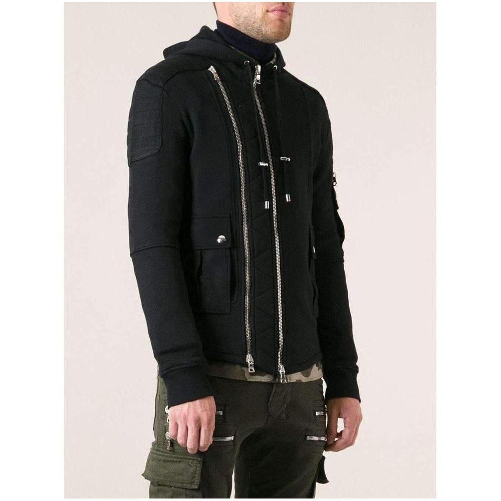 Women's Balmain Black Biker Hoodie Jacket For Sale