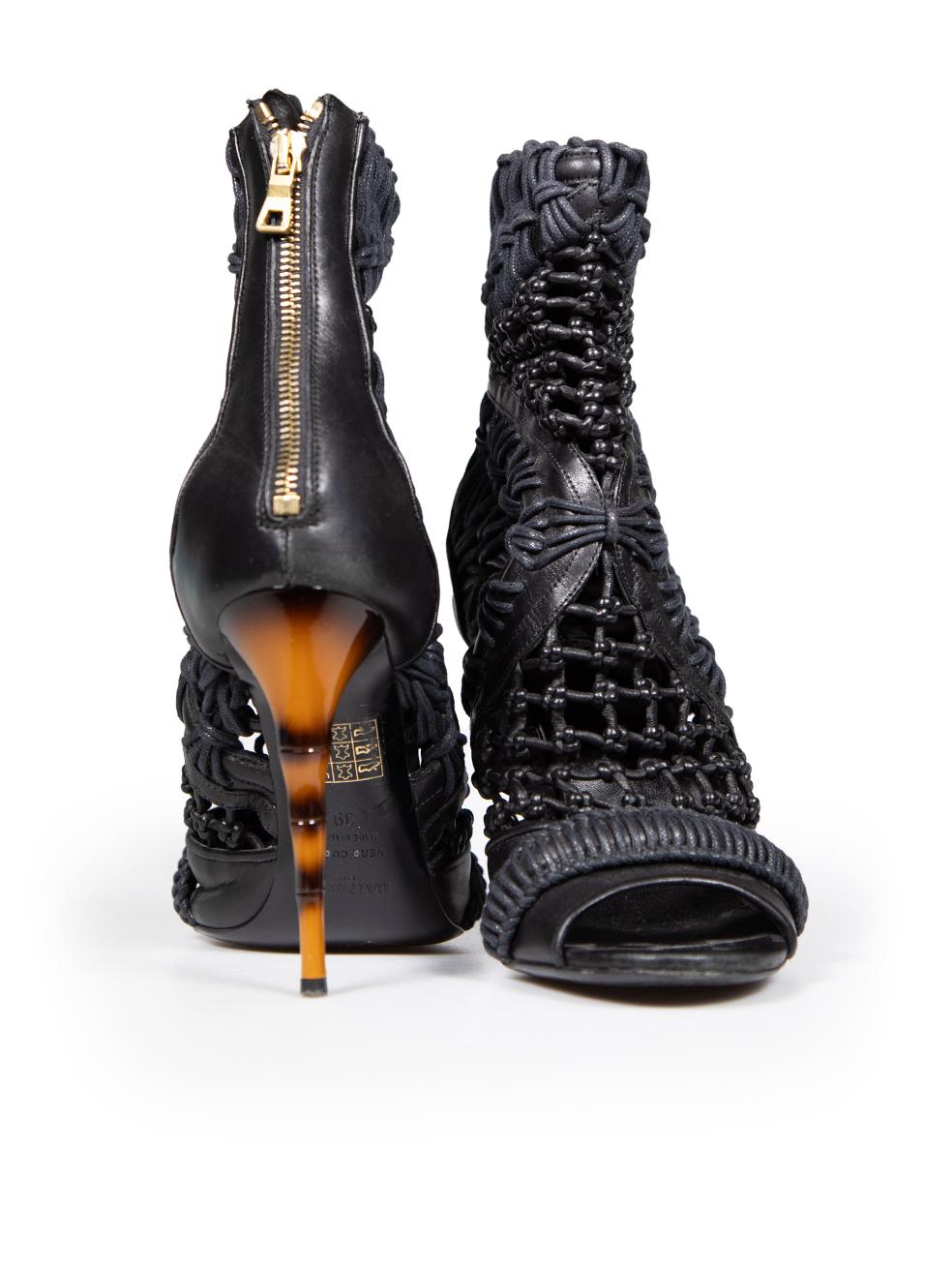 Sandales à talons en bambou tressé de Balmain noir Taille IT 39 Excellent état à London, GB