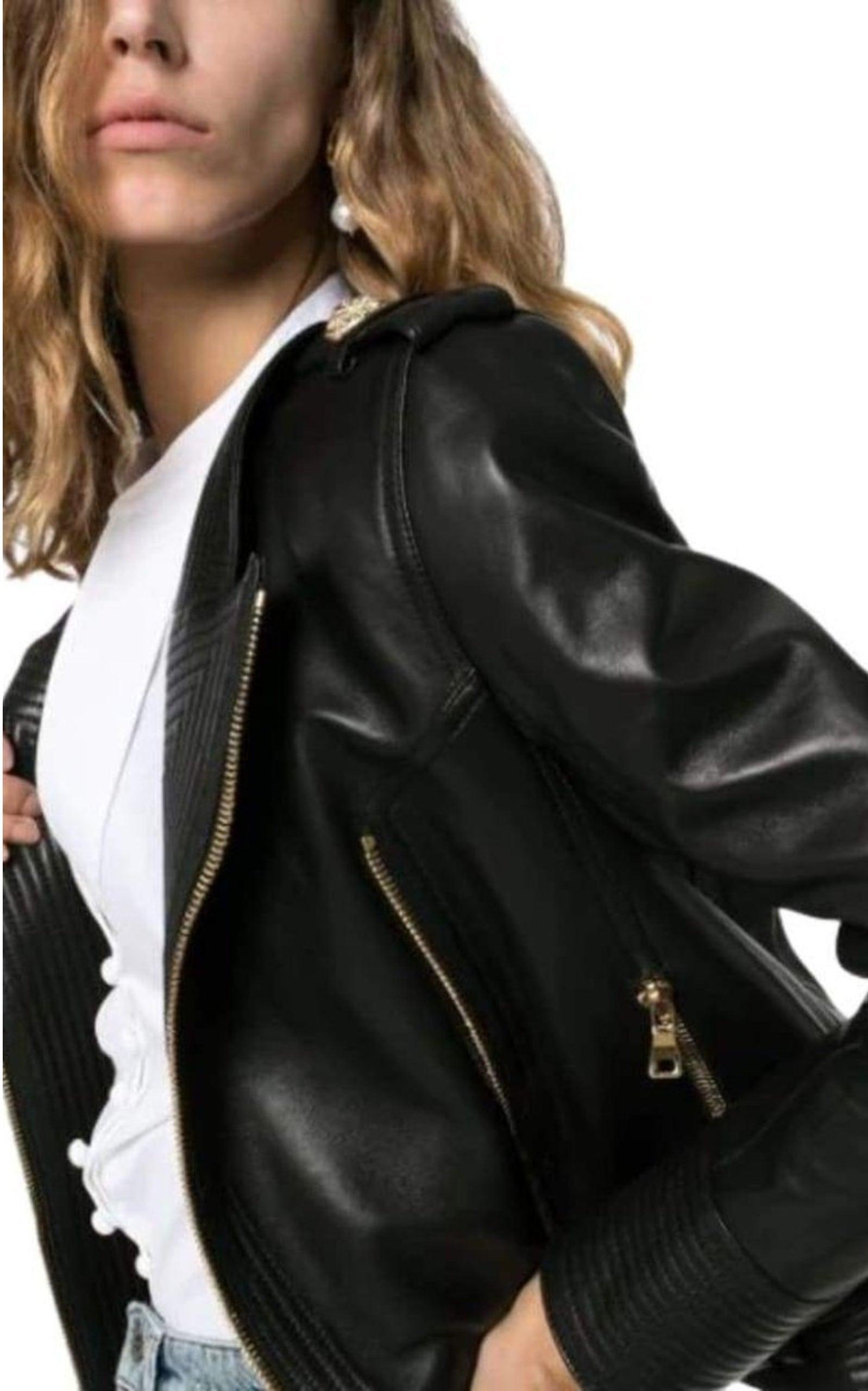 Balmain Giacca in pelle con fibbia nera FR 38 In condizioni Nuovo in vendita a Brossard, QC