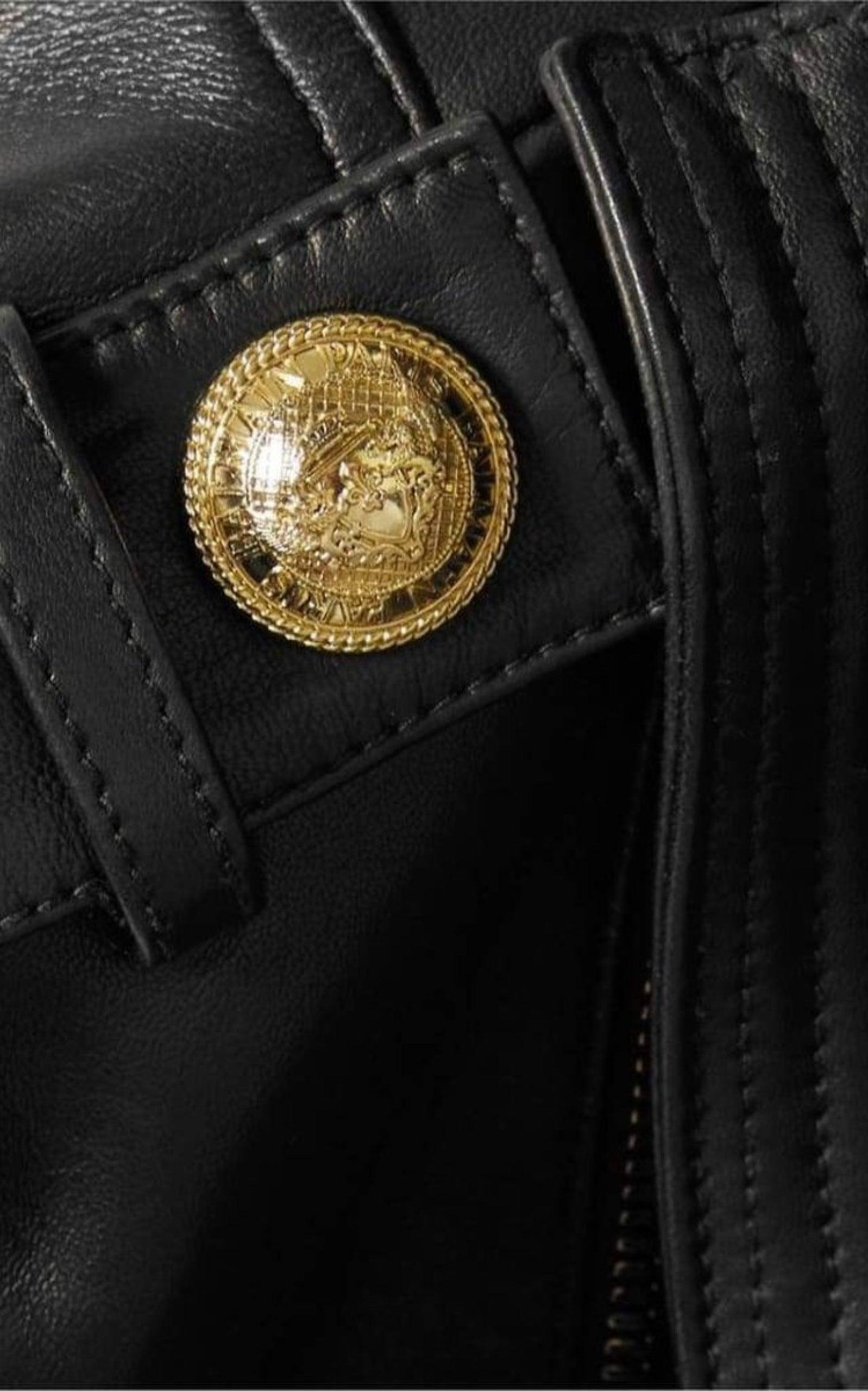Balmain Giacca in pelle con fibbia nera FR 38 in vendita 2