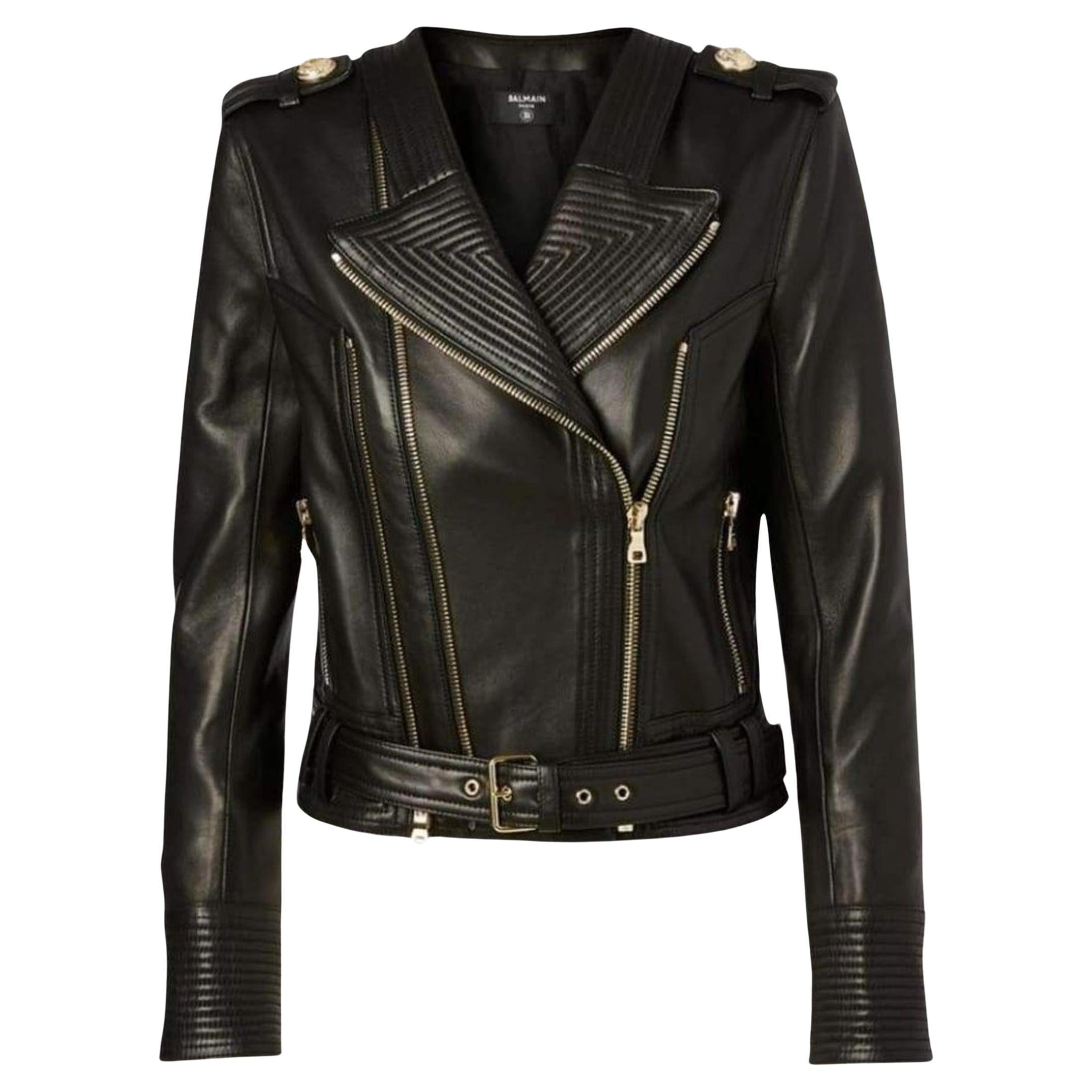 Balmain Giacca in pelle con fibbia nera FR 38