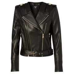 Balmain Black Buckle Belt Leather Jacket FR 38