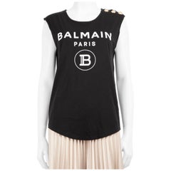 Balmain Black Button Detail Logo Tank Top Size S
