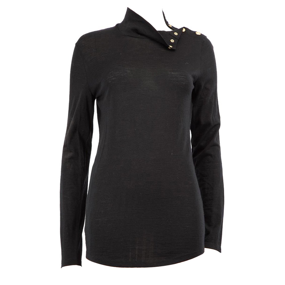 Balmain Black Button Detail Turtleneck Jumper Size L