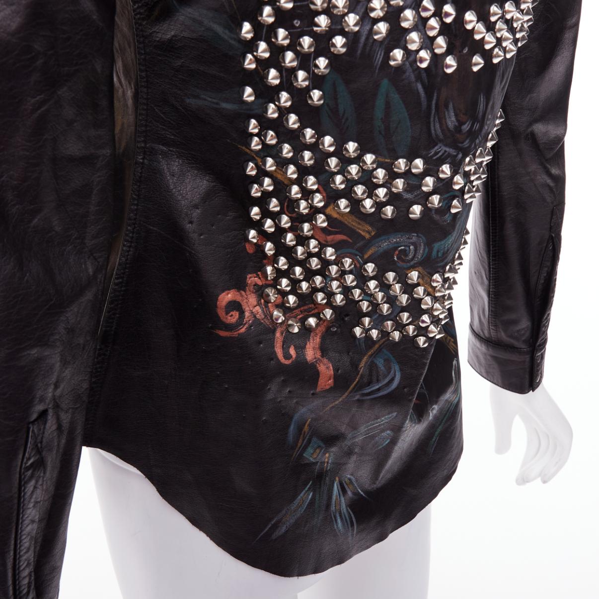 BALMAIN black calfskin multicolor paint studded punk leather shirt FR36 S In Fair Condition In Hong Kong, NT