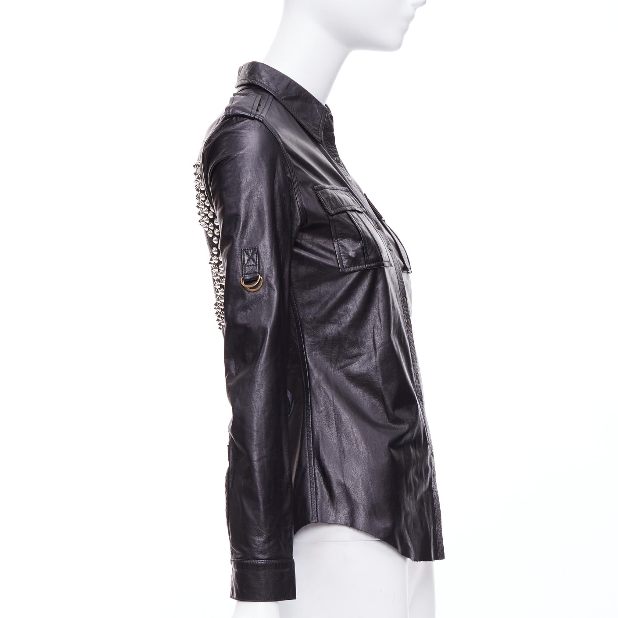 BALMAIN black calfskin multicolor paint studded punk leather shirt FR36 S 1