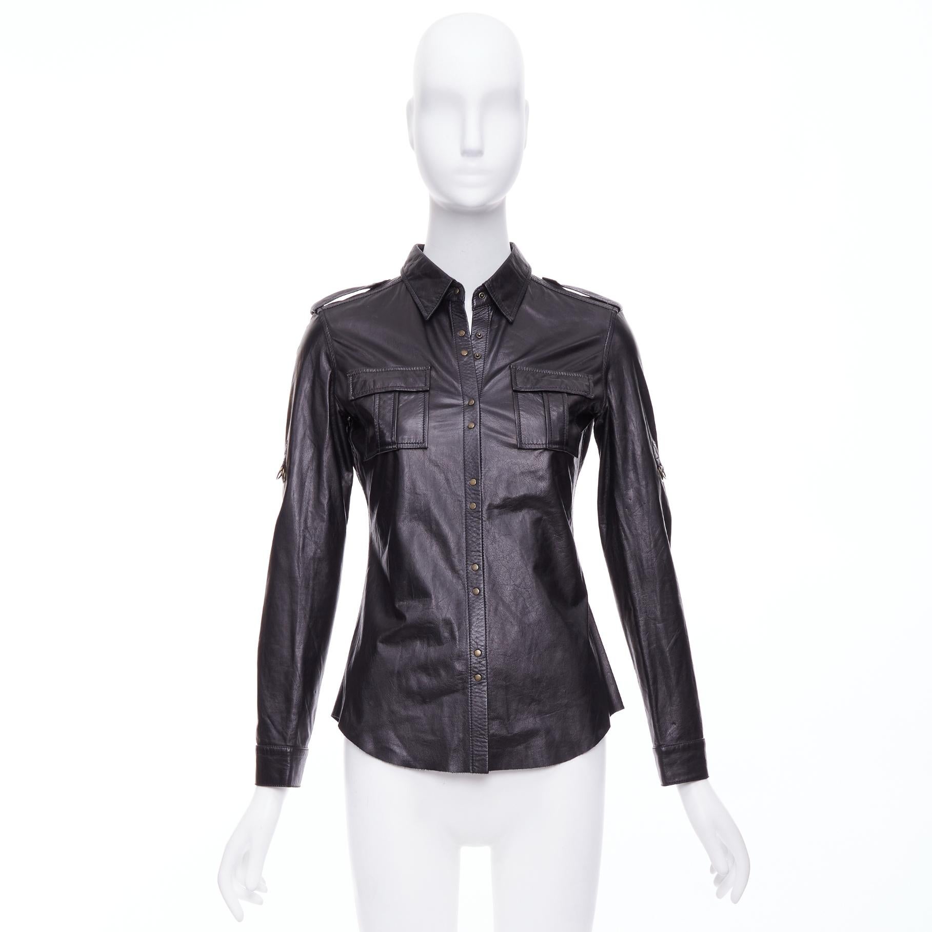 BALMAIN black calfskin multicolor paint studded punk leather shirt FR36 S 5