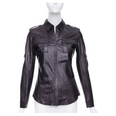 BALMAIN black calfskin multicolor paint studded punk leather shirt FR36 S