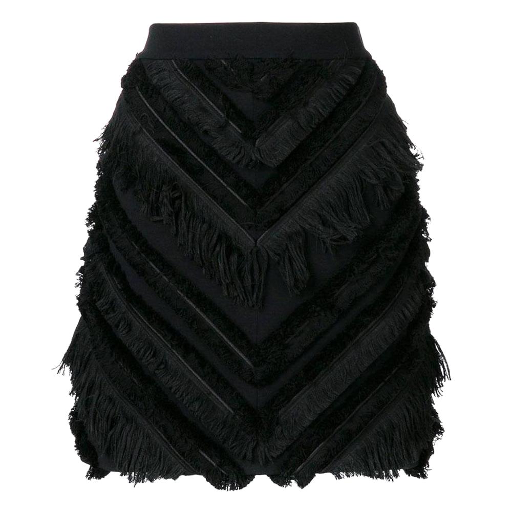 Balmain Black Chevron Fringed Mini Skirt For Sale