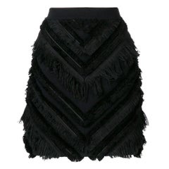 Balmain Black Chevron Fringed Mini Skirt