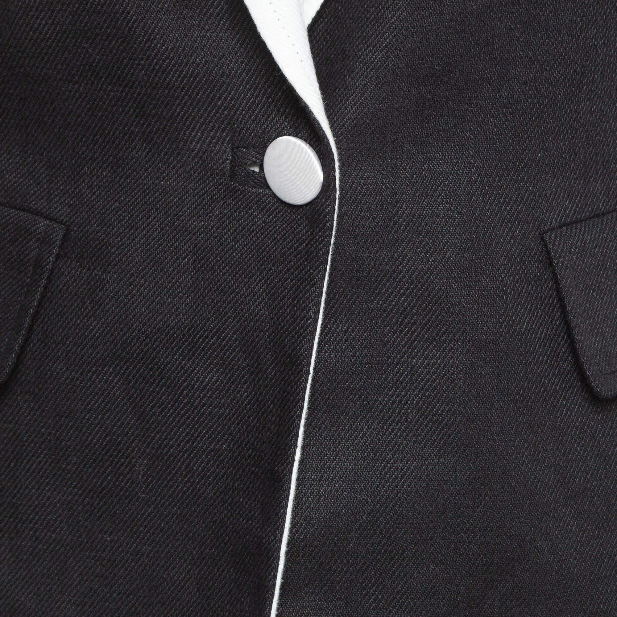 Balmain Black Contrast Collar Linen Single Breasted Blazer XL In New Condition For Sale In Dubai, Al Qouz 2