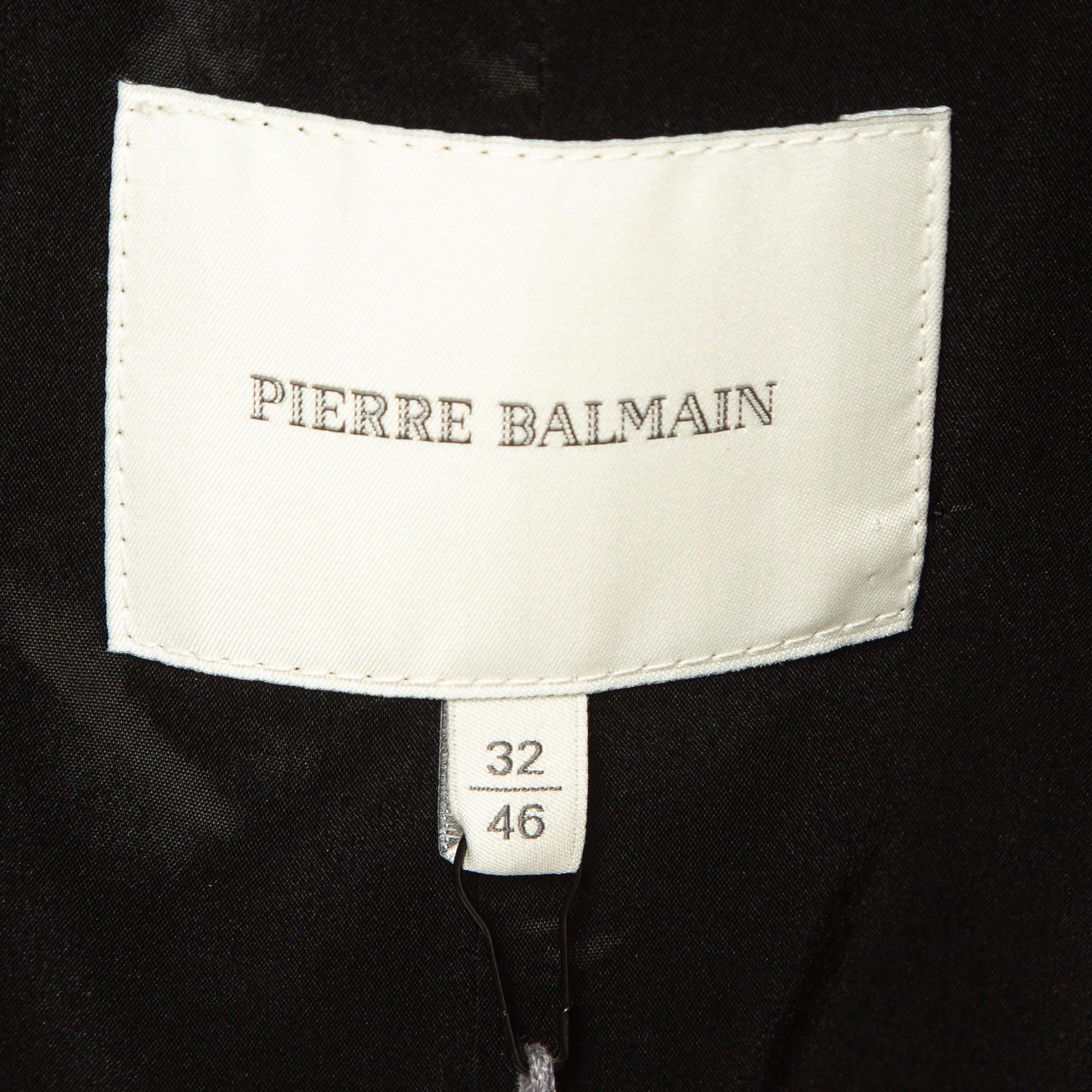 Balmain Black Contrast Collar Linen Single Breasted Blazer XL For Sale 2