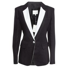 Balmain Noir Blazer en lin à col contrasté XL