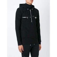 Balmain Black Cotton Black Zipper Biker Hoodie Jacket
