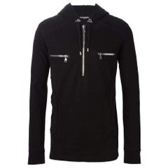 Balmain Black Cotton Black Zipper Biker Hoodie Jacket