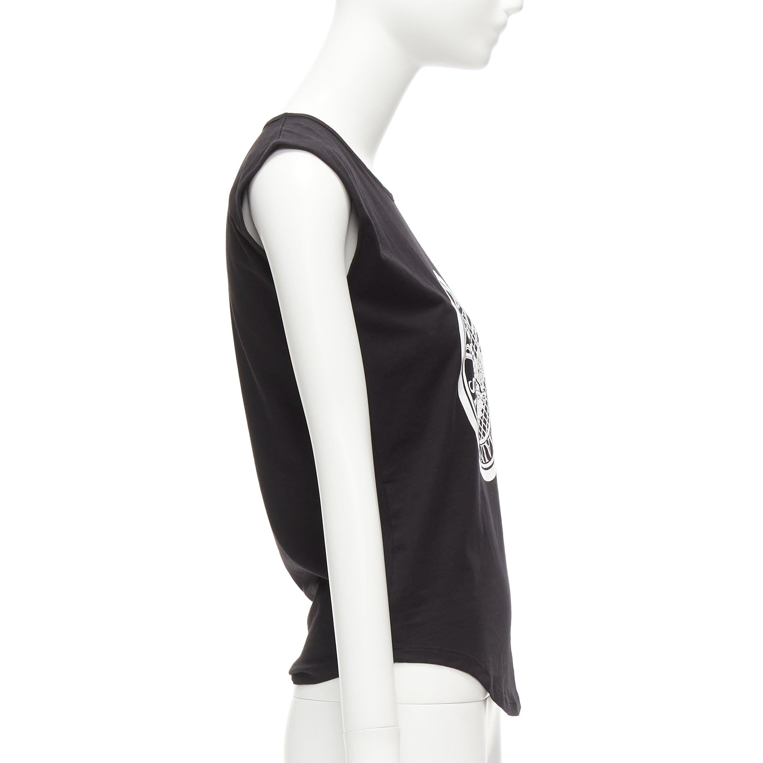 BALMAIN black cotton crest logo silver button shoulder tank top vest FR34 XS In Excellent Condition For Sale In Hong Kong, NT