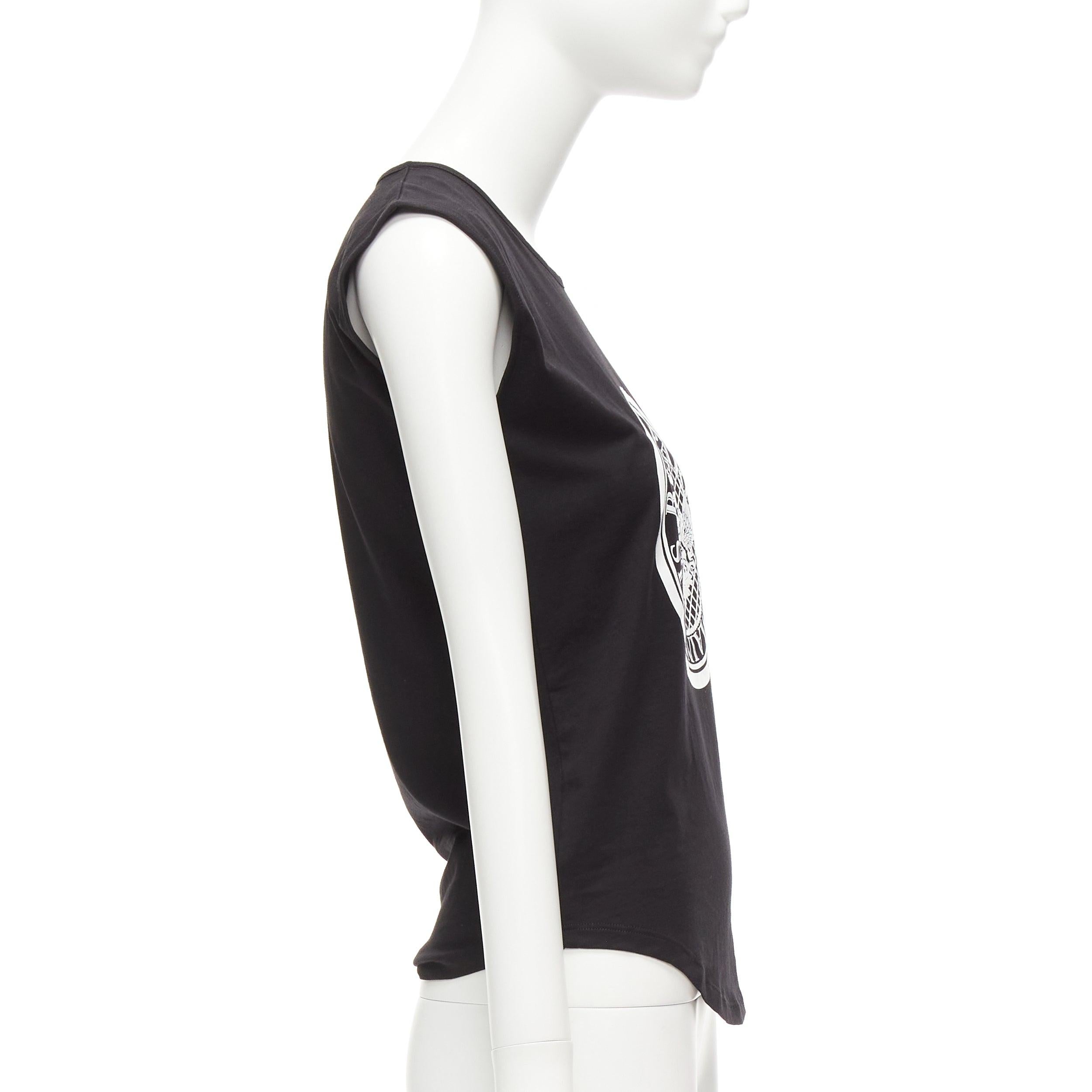 Women's BALMAIN black cotton crest logo silver button shoulder tank top vest FR34 XS For Sale