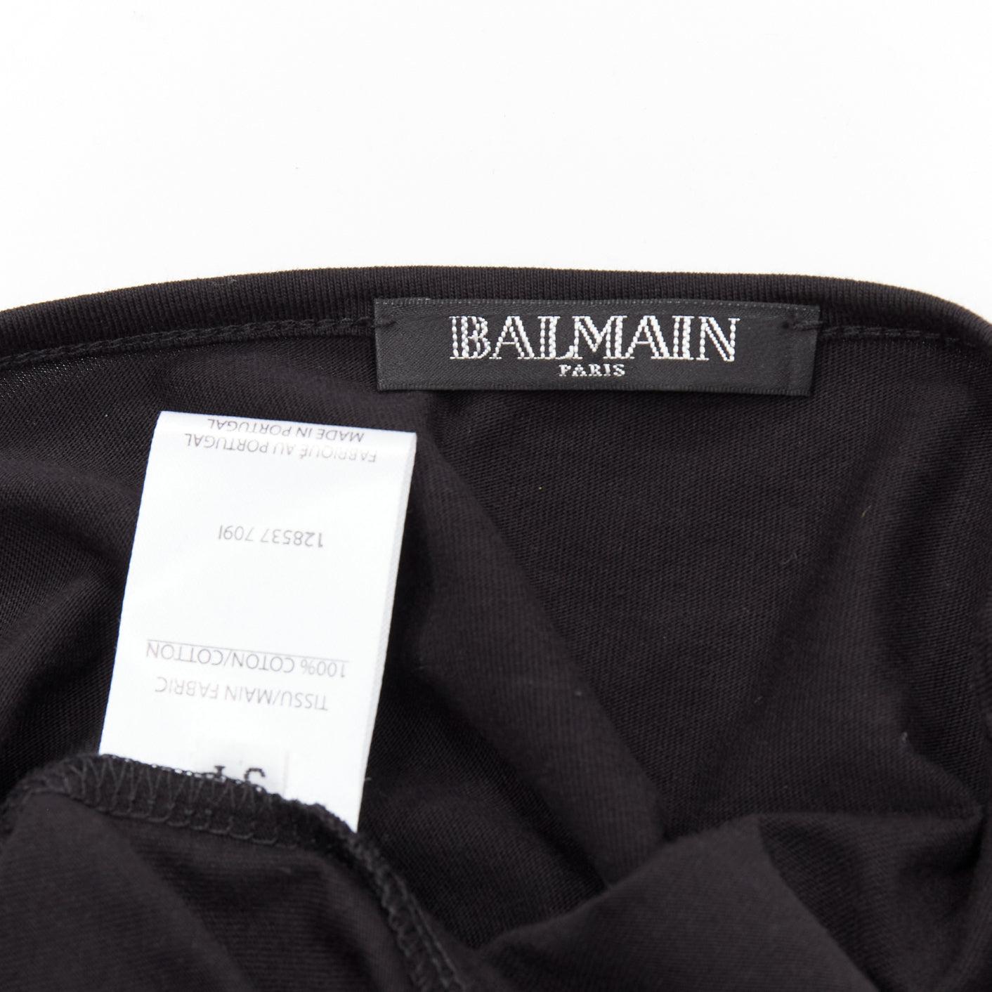 BALMAIN black cotton crest logo silver button shoulder tank top vest FR34 XS For Sale 3