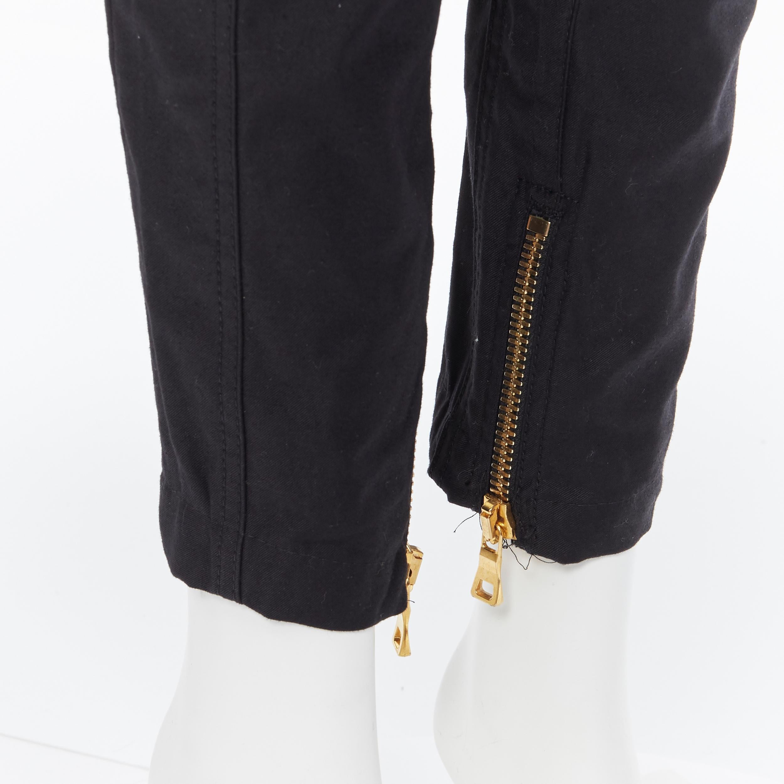 BALMAIN black cotton denim high waisted utility cargo pocket skinny jeans FR36 6
