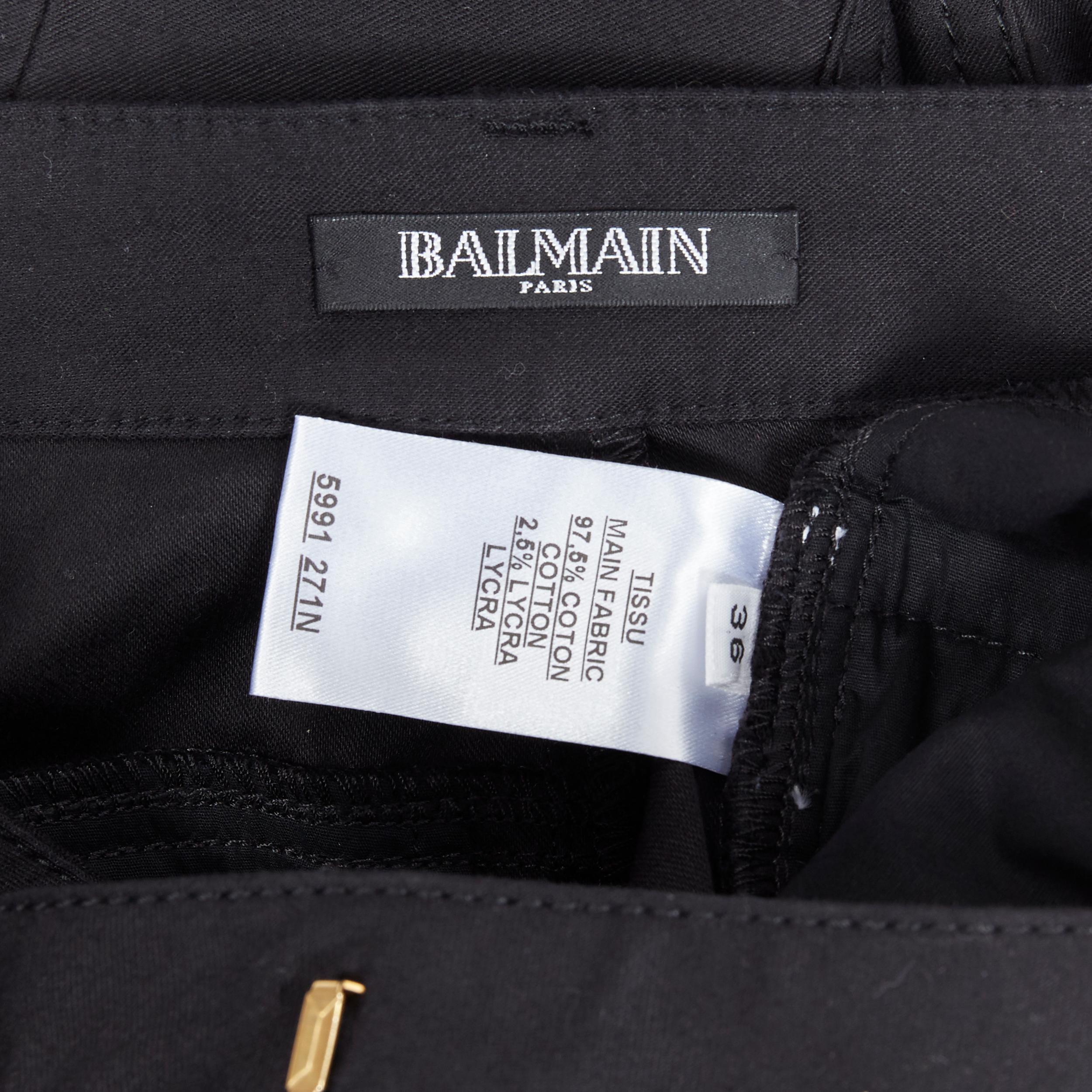 BALMAIN black cotton denim high waisted utility cargo pocket skinny jeans FR36 7