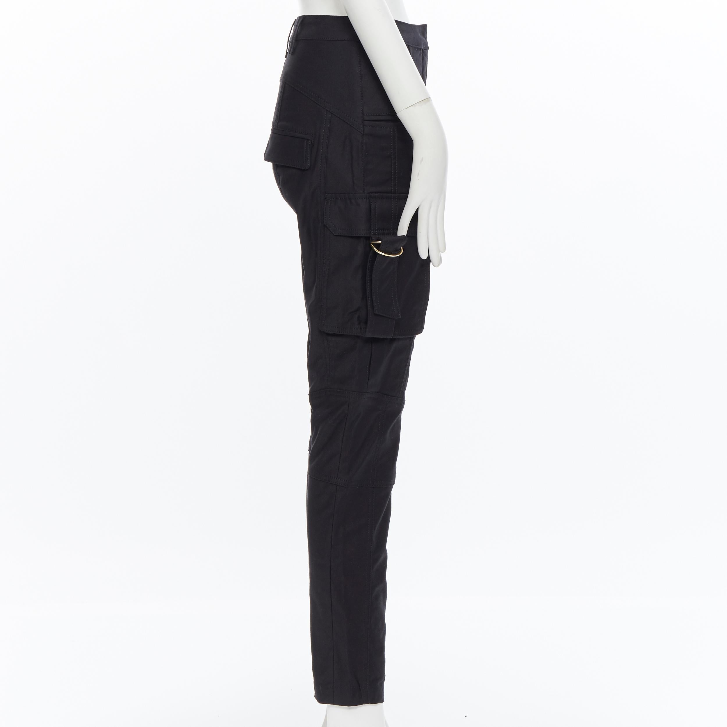 Women's BALMAIN black cotton denim high waisted utility cargo pocket skinny jeans FR36