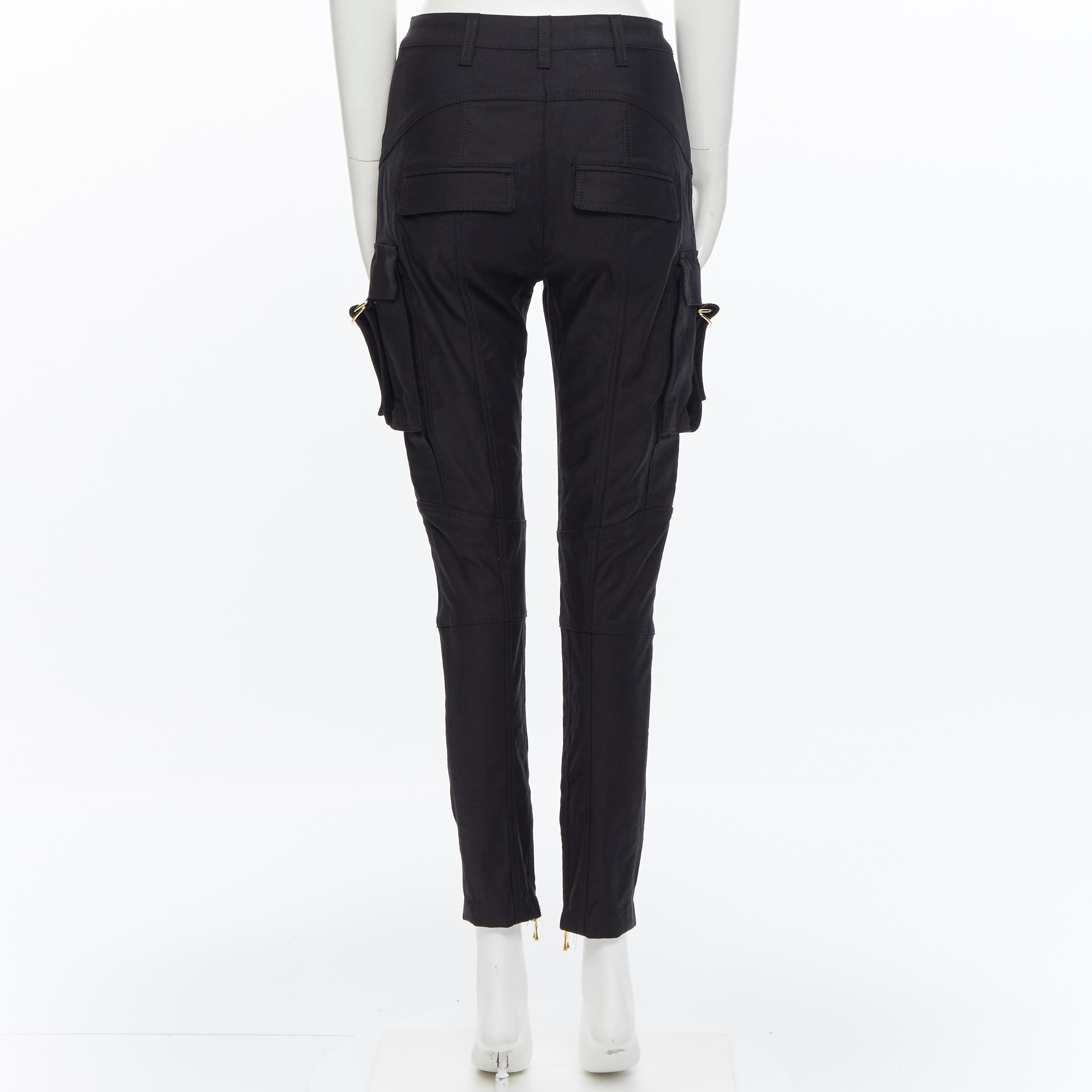 BALMAIN black cotton denim high waisted utility cargo pocket skinny jeans FR36 1