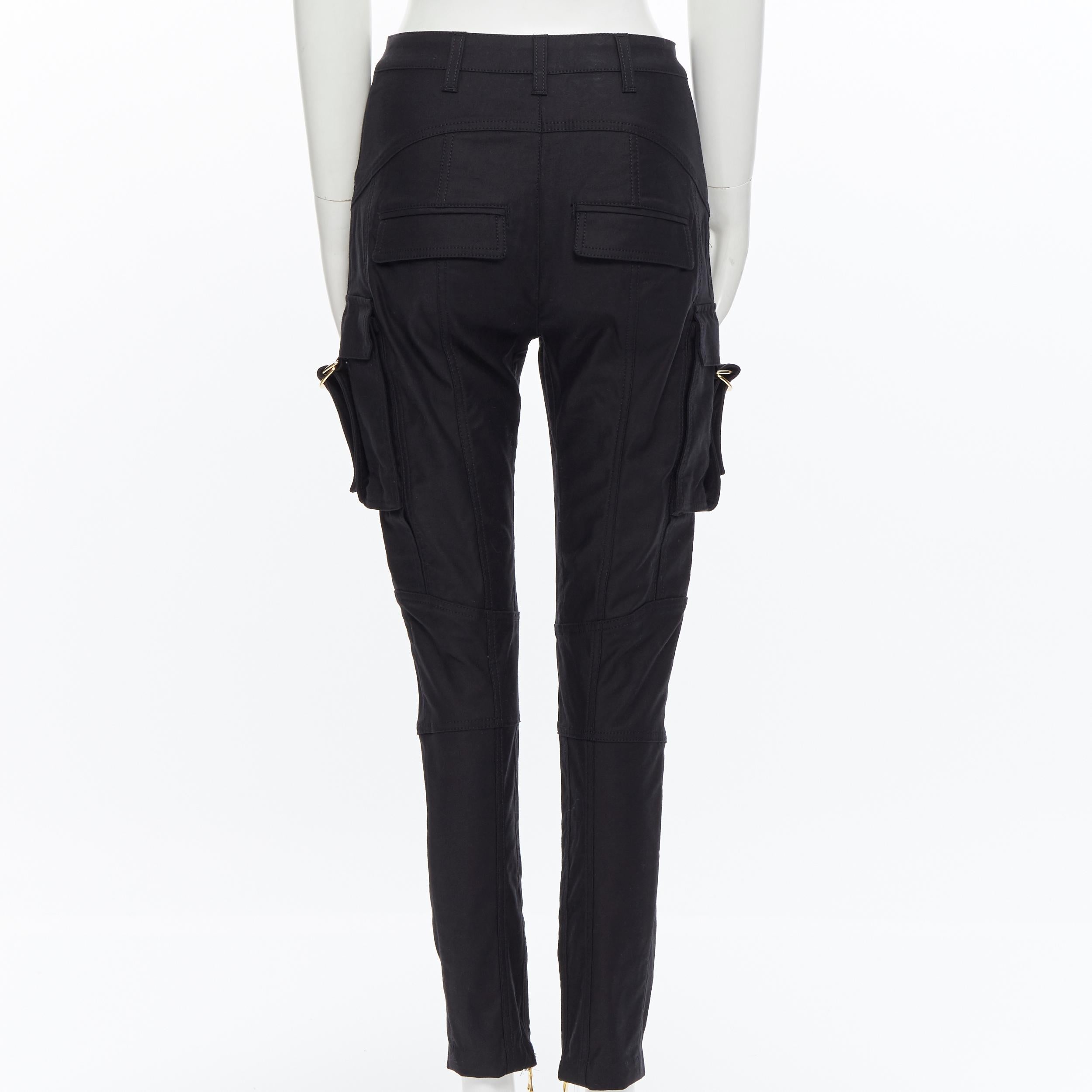 BALMAIN black cotton denim high waisted utility cargo pocket skinny jeans FR36 2