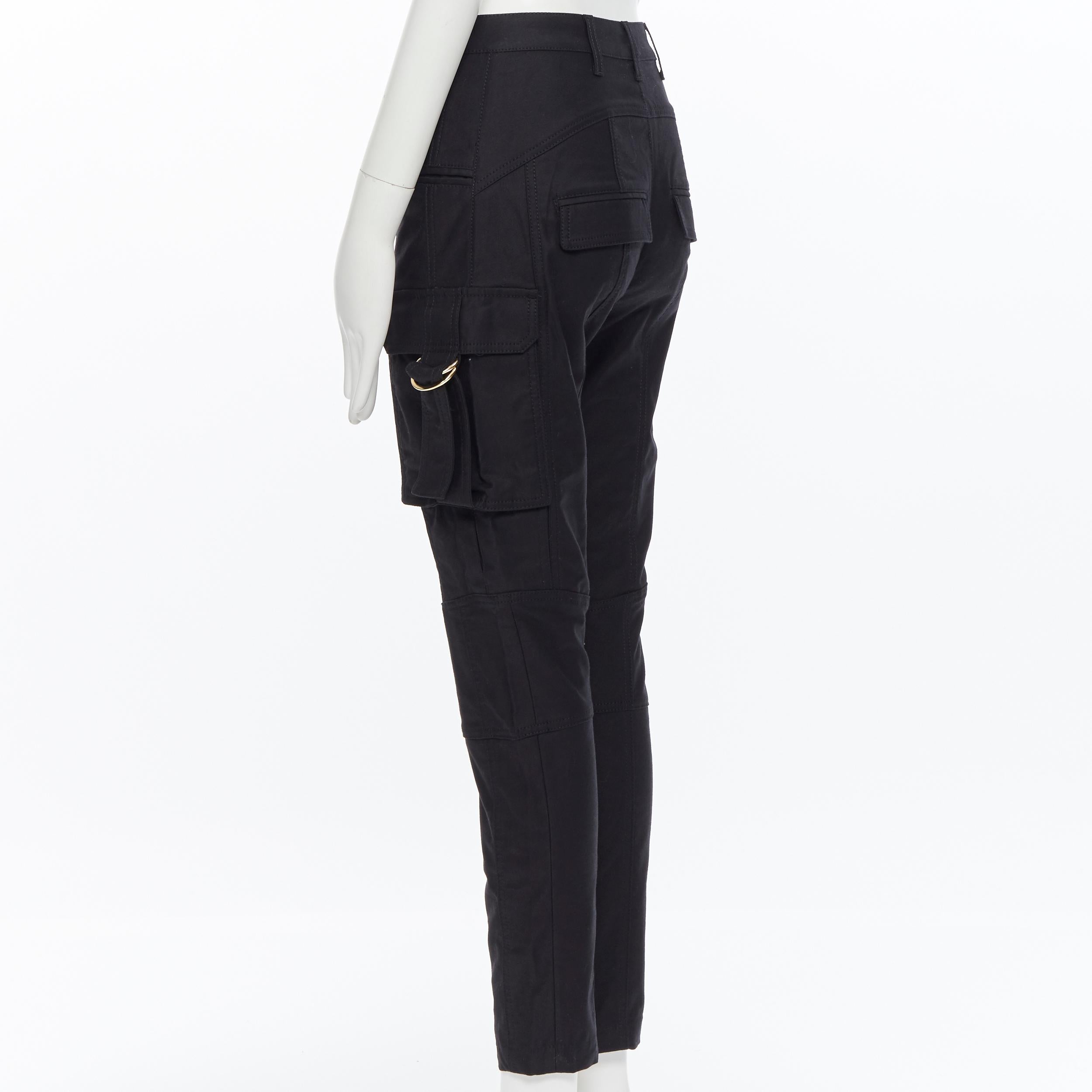 BALMAIN black cotton denim high waisted utility cargo pocket skinny jeans FR36 3