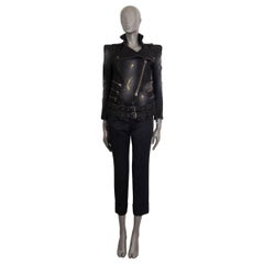 BALMAIN black cotton DISTRESSED DENIM BIKER Jacket 38 XS