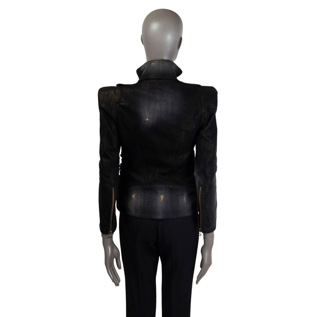 BALMAIN black cotton DISTRESSED DENIM BIKER Jacket 38 XS In Excellent Condition In Zürich, CH