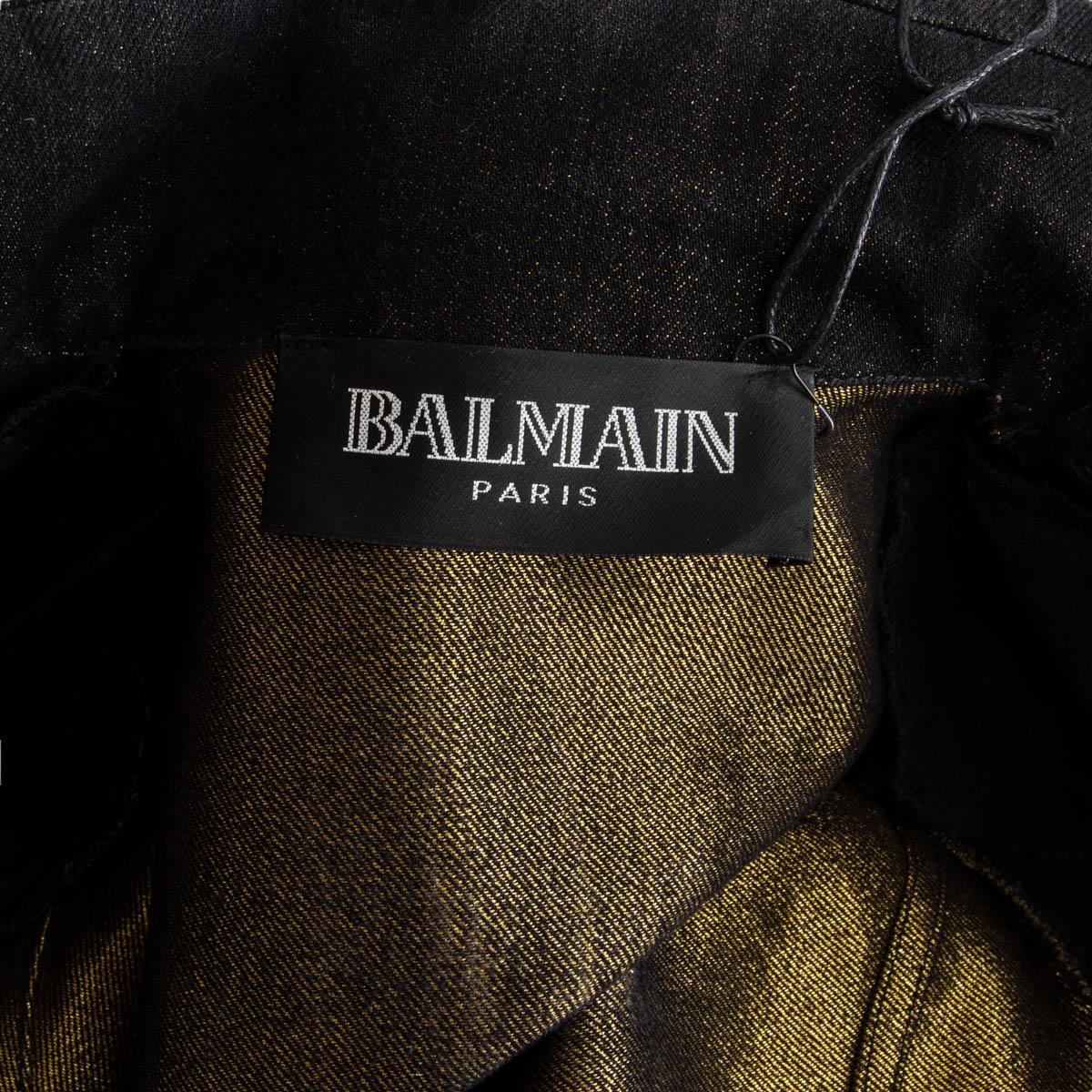 BALMAIN black cotton DISTRESSED DENIM BIKER Jacket 38 XS 1