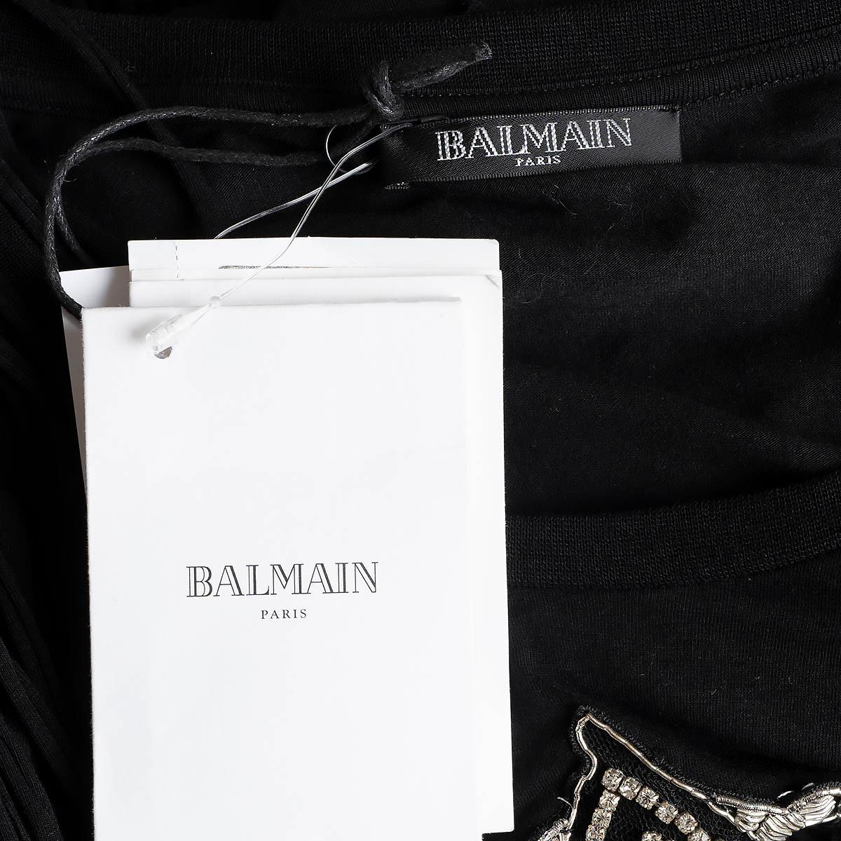 BALMAIN black cotton FRINGED EMBROIDERED T-Shirt Dress 40 M For Sale 2