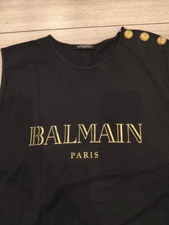 Balmain Contemporary Black Cotton T-Shirt with Gold Hardware, Size S