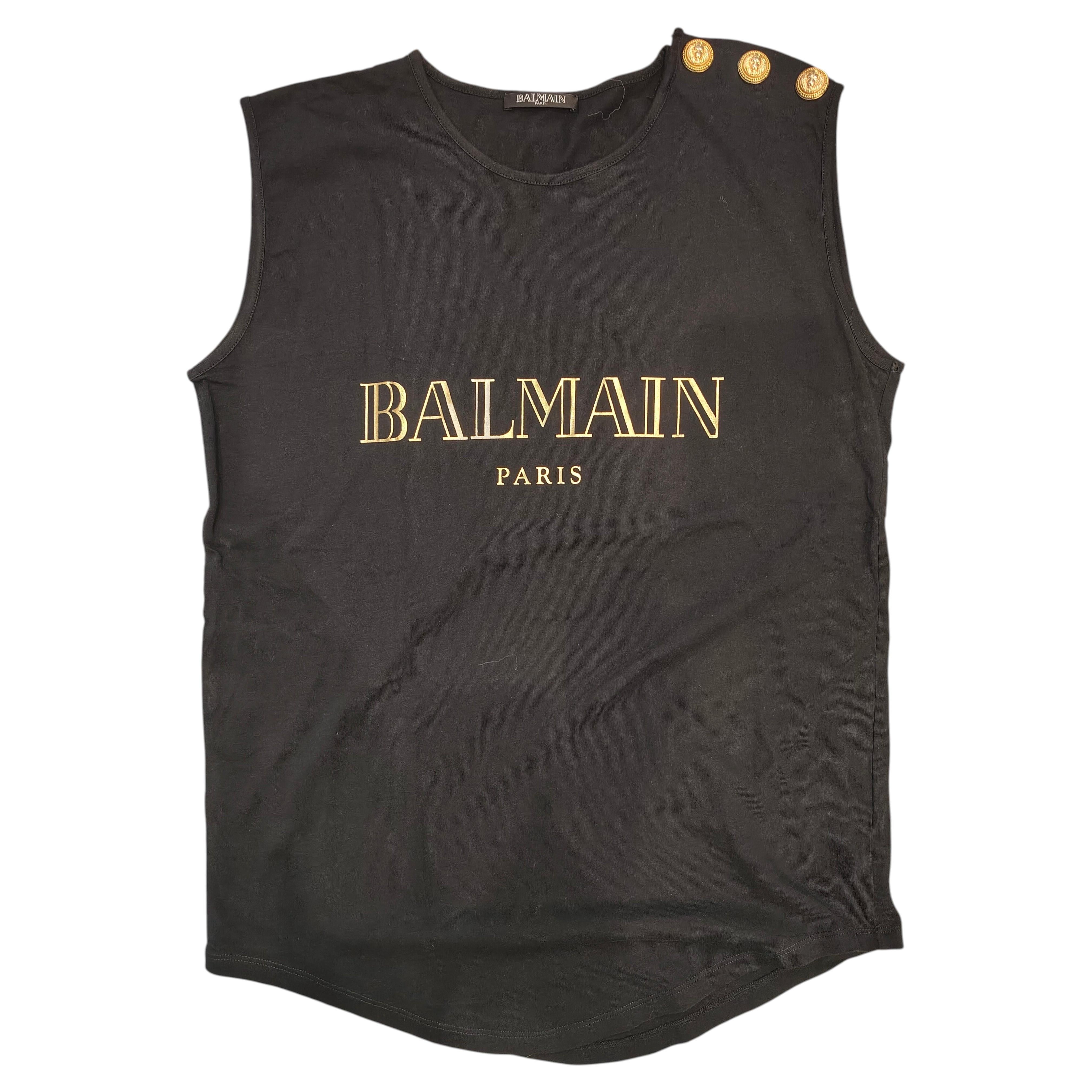 Maglietta Balmain Contemporary in cotone nero con finiture dorate, taglia S