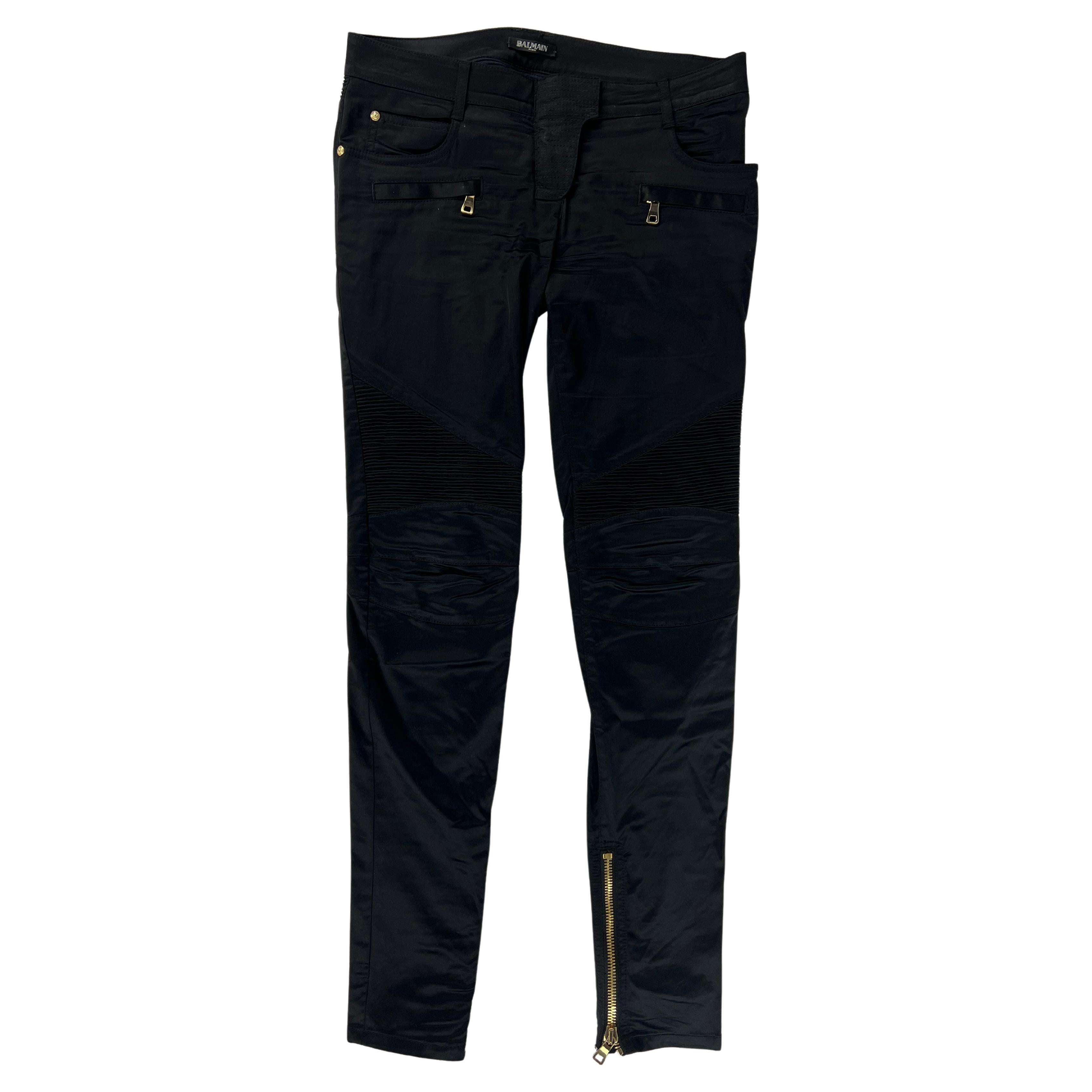 Balmain Black Cotton Jean Pants, Size 40 For Sale
