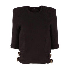 Balmain Black Cotton Knit Quilted Panel Sweatshirt