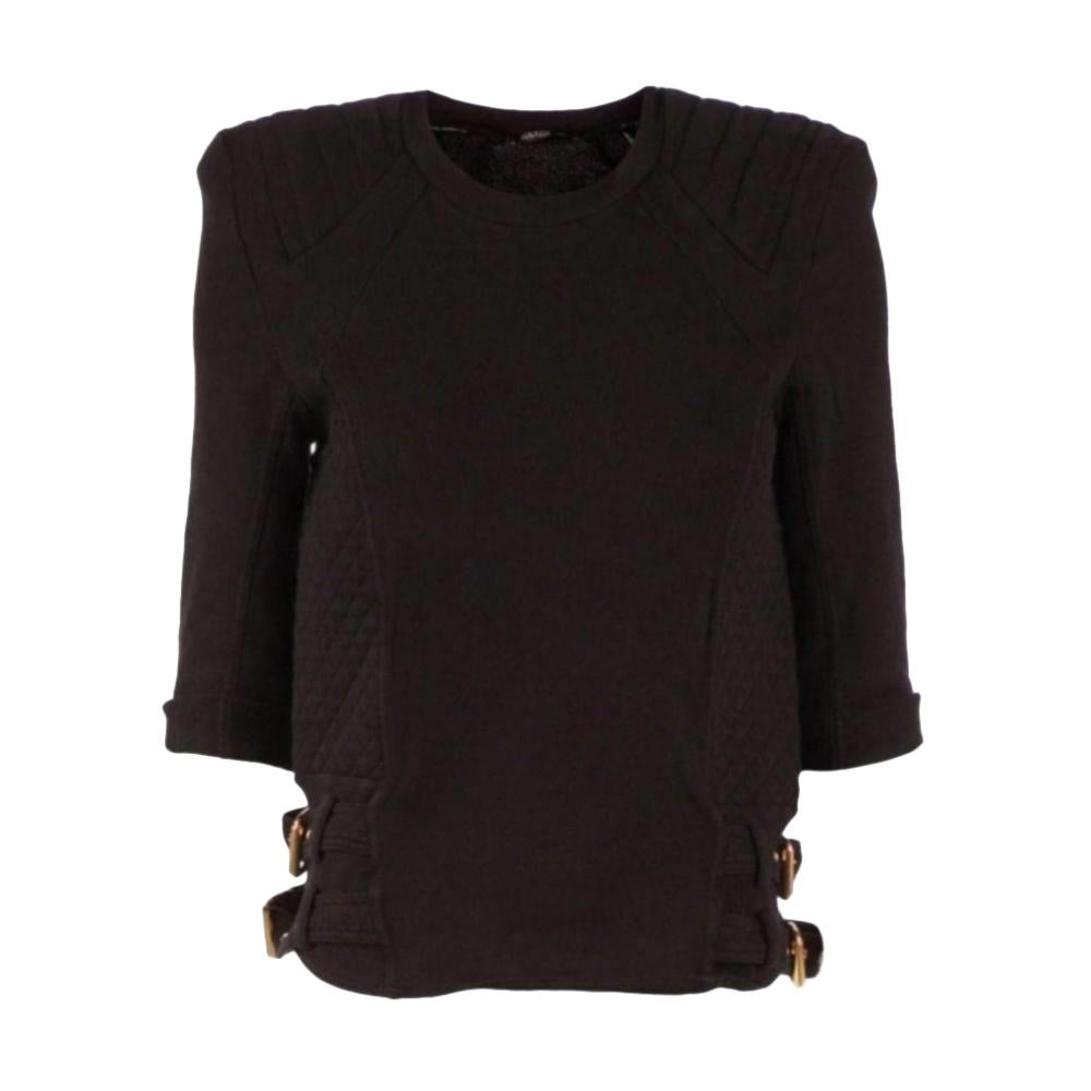 Balmain Black Cotton Knit Quilted Panel Sweatshirt For Sale