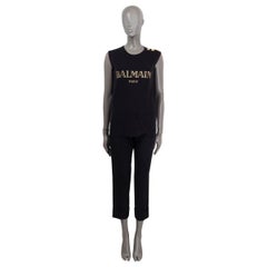 BALMAIN black cotton LOGO BUTTONED NECK Tank Top Shirt 36 XS