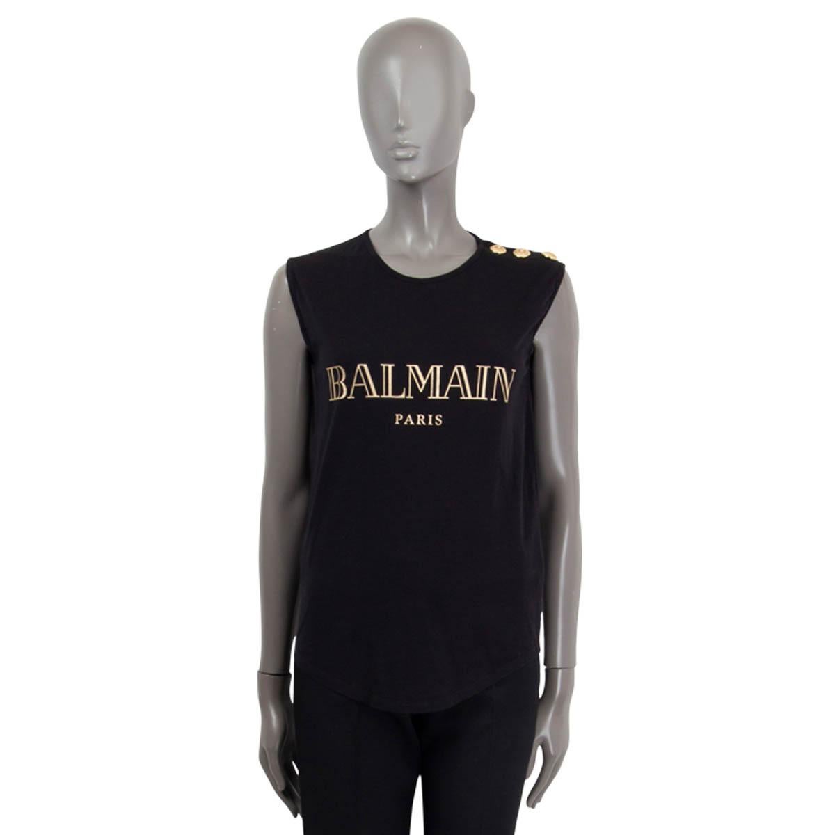 Black BALMAIN black cotton LOGO BUTTONED NECK Tank Top Shirt 36 XS For Sale