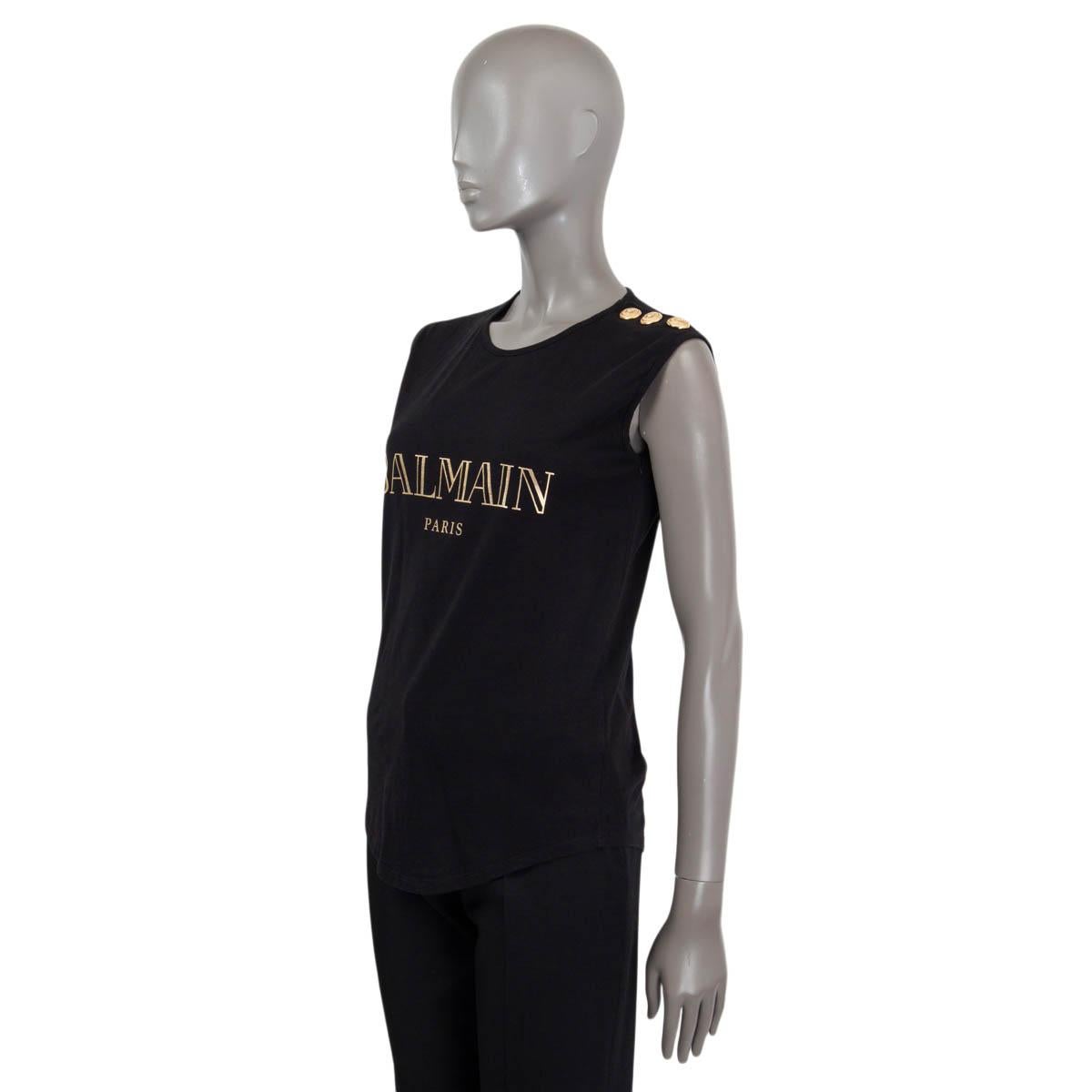 BALMAIN black cotton LOGO BUTTONED NECK Tank Top Shirt 36 XS In Excellent Condition For Sale In Zürich, CH
