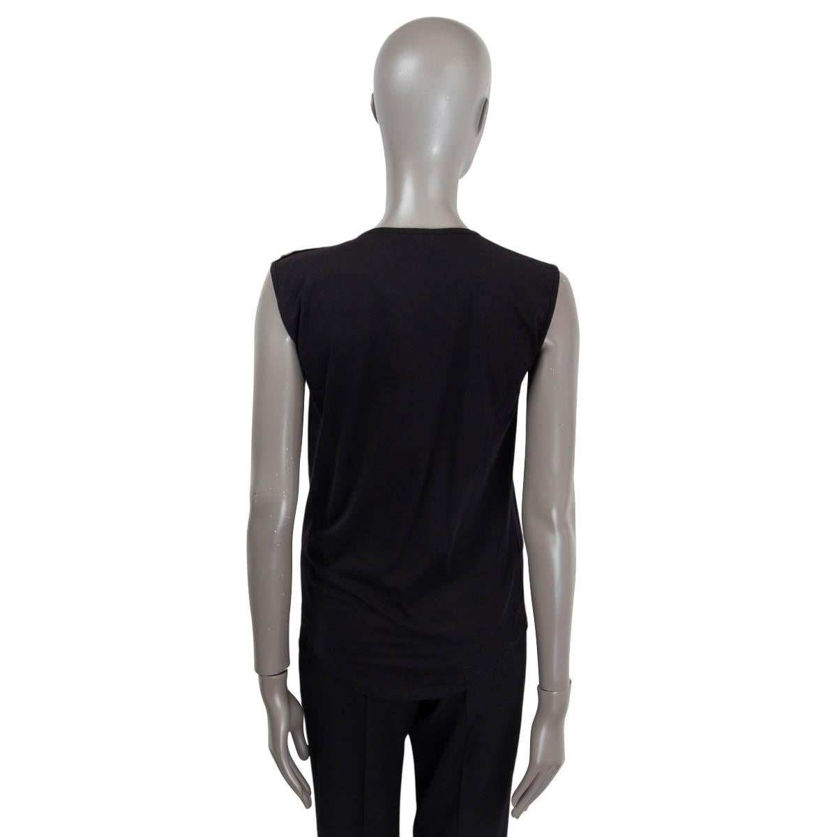 Women's BALMAIN black cotton LOGO BUTTONED NECK Tank Top Shirt 36 XS For Sale