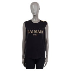 BALMAIN - Chemise débardeur en coton noir à col boutonné logo, taille 36 XS