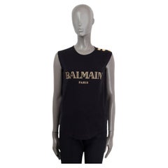 BALMAIN black cotton LOGO BUTTONED NECK Tank Top Shirt 36 XS